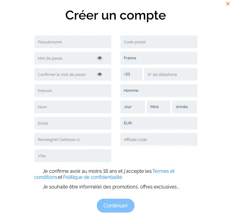 Processus d'inscription RooStake Casino